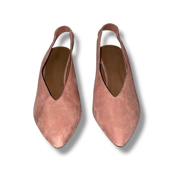 Ba&sh Escarpins Calla Nude Pink Suede Sling Back Pointed Toe Pumps Size EU 38 - Picture 3 of 9